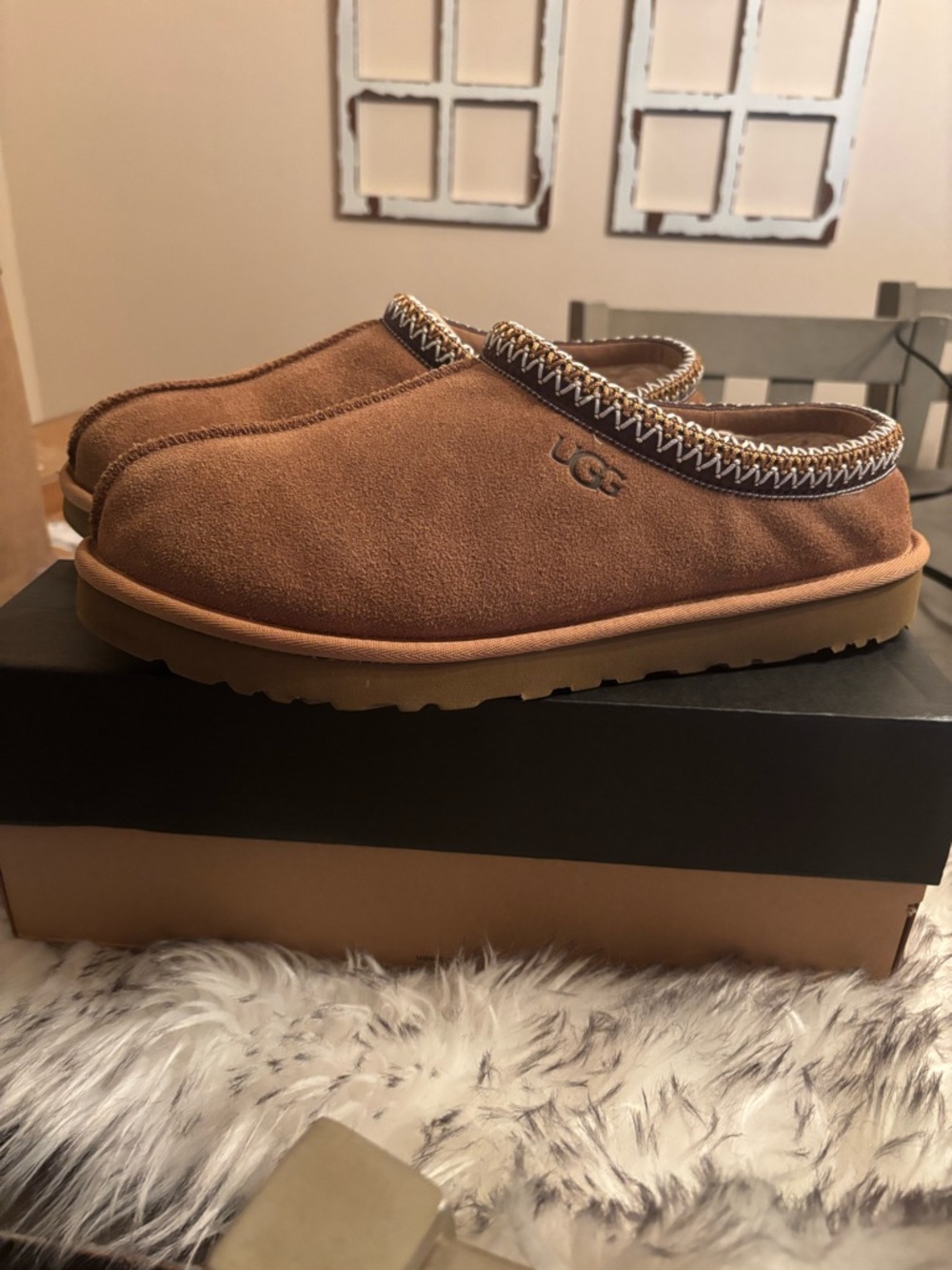 UGG Chestnut Suede Slip-On Clog with Decorative Trim